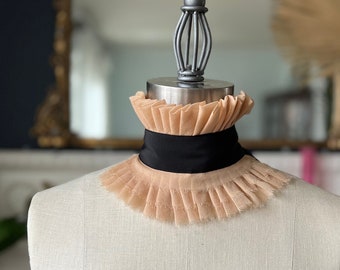 Silk chiffon ruffle/ Pleated couture ruff/ Ruffled collar/ Beige ruff