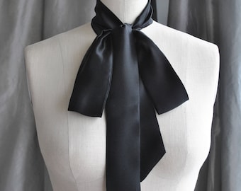 Corbata única de charmeuse de seda negra/Lazo de satén de seda/Pajarita negra/Fular de satén de seda/Fular estrecho de seda/Lazo en la cintura/Cinturón con lazo/