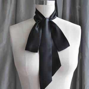 Black Silk Charmeuse Unique neck tie/Silk satin Bow/Black bow tie/Silk satin scarf/Silk narrow scarf/Bow waist/Bow belt/Pussy bow tie image 1