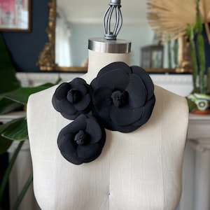 Large SILK CAMELLIA brooch BLACK High End Silk Camellia Brooch/Camellia Brooch/Luxury gift/Couture Camellia brooch/Bridal couture/