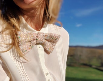 PETITE BOW/Chanel textile Bow necklace/bow/Woman tie/Art bow/