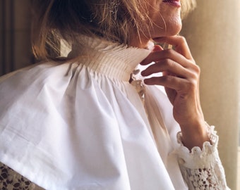 high collar ruffle blouse