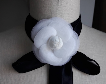 Off White SILK CAMELLIA BROOCH/Mini Camellia/Camellia Brooch/Camellia Choker/Luxury gift/Couture Camellia brooch/Bridal couture/Silk flower