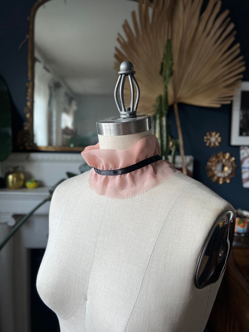 Dusty Pink SILK chiffon COLLAR RUFF ruffled choker collar/detachable collar/Silk choker/Couture neck/High neck/White collar/marinaasta image 6