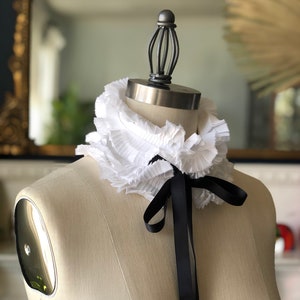 WHITE Detachable COLLAR/Hand Pleated Collar/VICTORIAN collar/Black and White/Neck piece/French collar/Ascot collar image 8