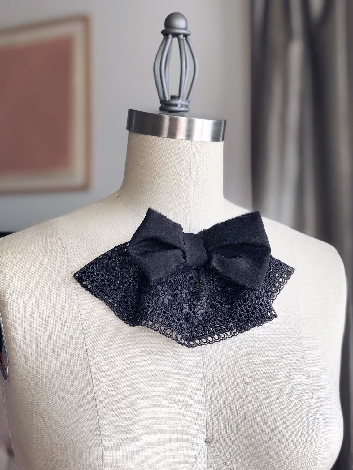 New Belgium Lace and Silk Bow Jabot/ Couture Jabot / Bow / Etsy
