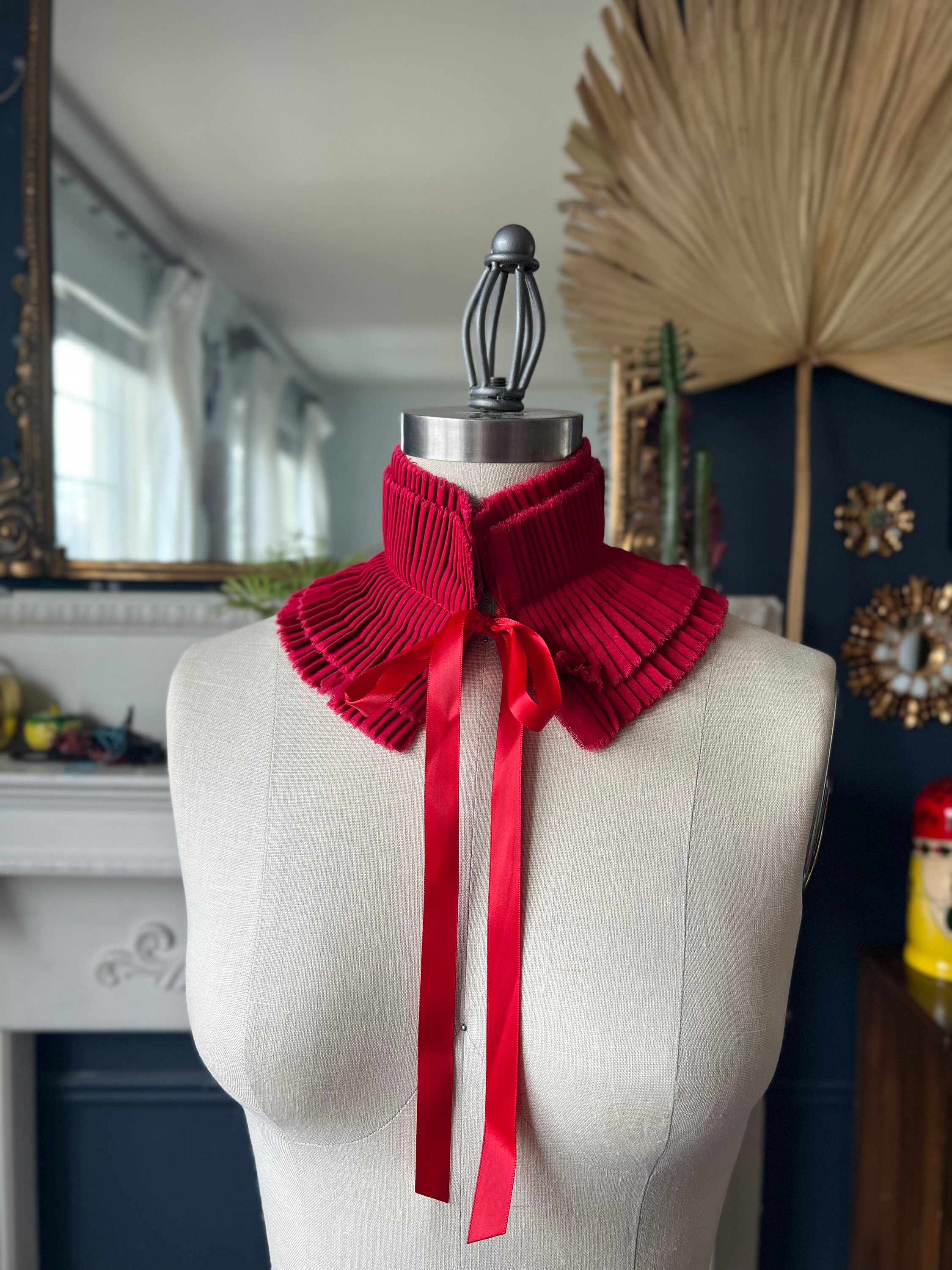 Red COLLAR Hand Pleated Collar/high Collar/ruffle Collar/black and ...