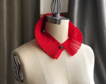 Red silk organza COLLAR /  Detachable collar pleated collar/High collar/Shirt collar/Fashion detail/Couture collar/Neck ruffle/marinaasta