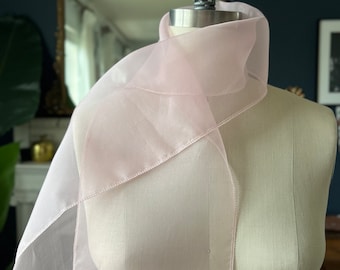 Écharpe en organza de soie rose/long foulard rose/foulard/foulard pour cheveux/écharpe de créateur/haute couture/soie de luxe/marinaasta