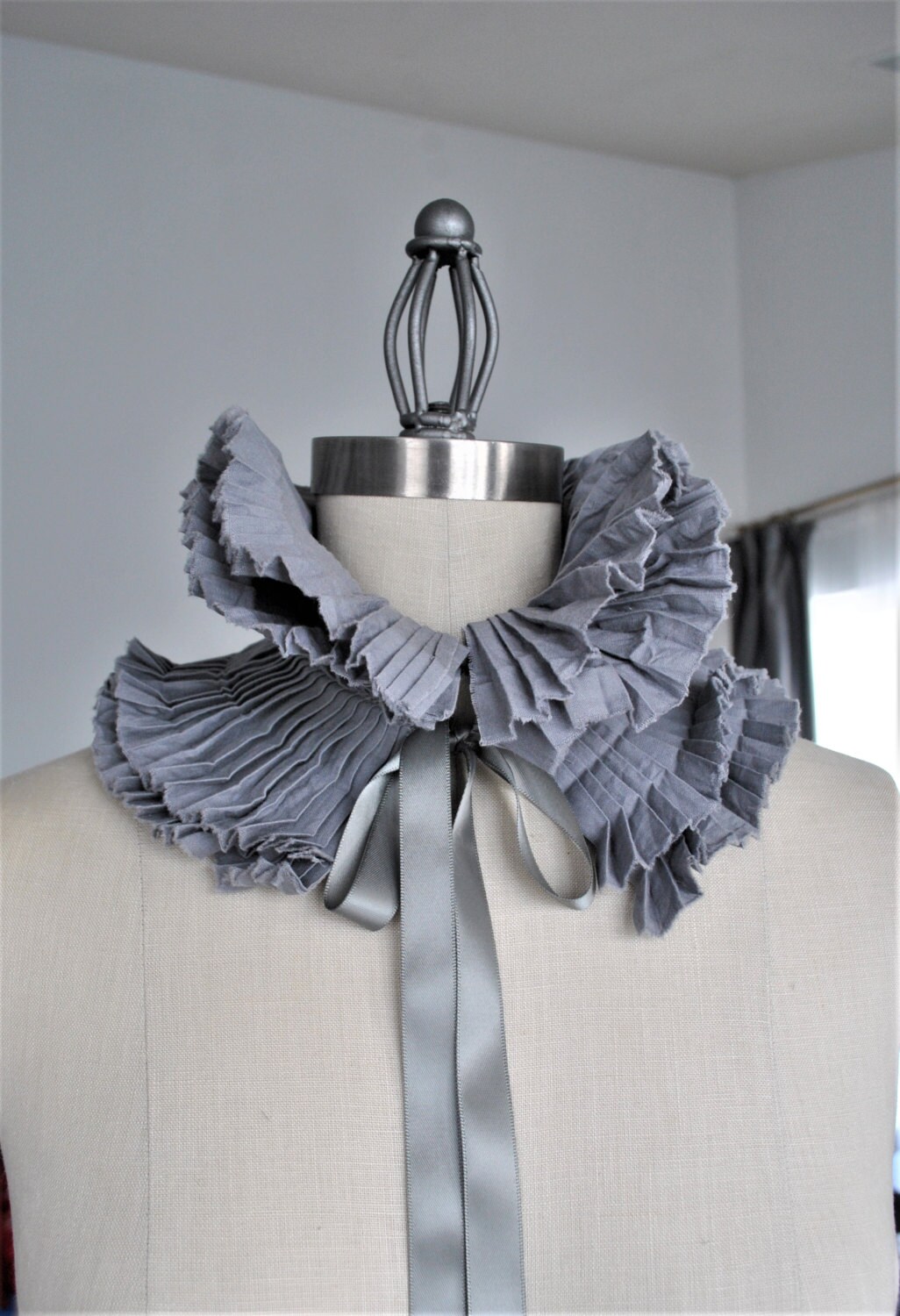 Grey Pleated High Neck Ruffle Collar/detachable Collar