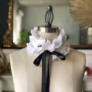 WHITE Detachable COLLAR/Hand Pleated Collar/VICTORIAN collar/Black and White/Neck piece/French collar/Ascot collar image 7