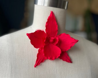 Red Orchid  BROOCH/ Orchid brooch/ Sensual Orchid/Orchid Brooch/Luxury gift/.Couture Orchid brooch/Bridal couture/