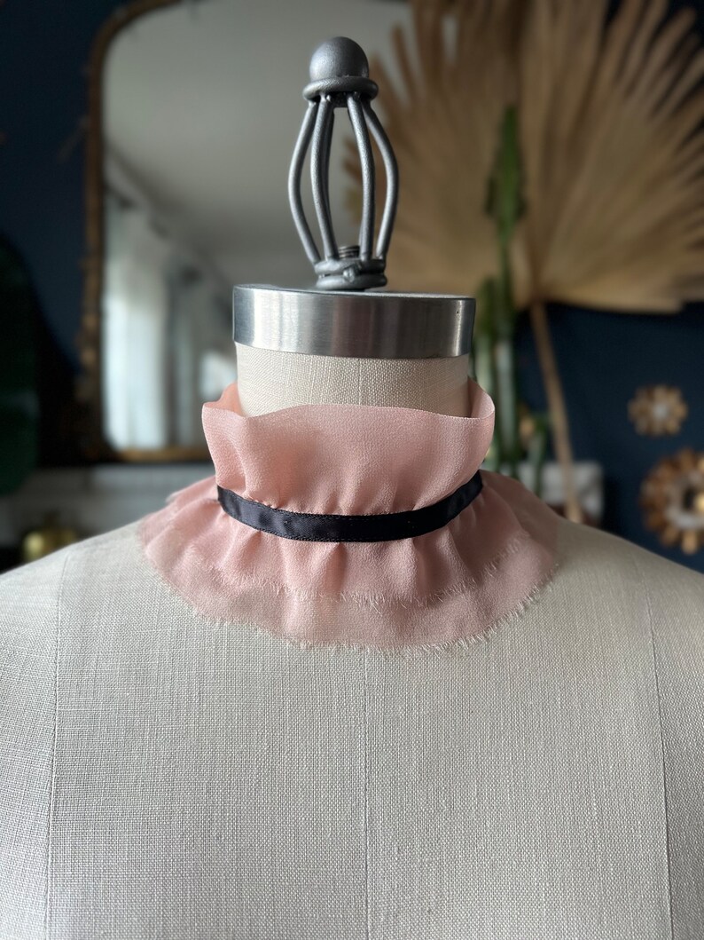 Dusty Pink SILK chiffon COLLAR RUFF ruffled choker collar/detachable collar/Silk choker/Couture neck/High neck/White collar/marinaasta image 2