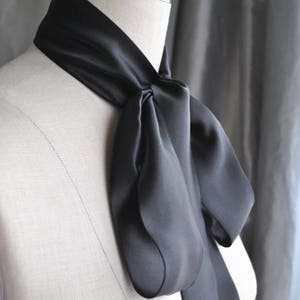 Black Silk Charmeuse Unique neck tie/Silk satin Bow/Black bow tie/Silk satin scarf/Silk narrow scarf/Bow waist/Bow belt/Pussy bow tie image 3