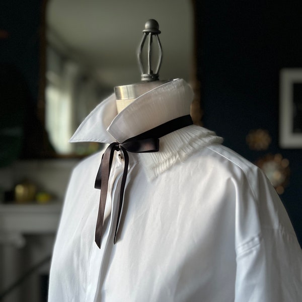 Silk Organza Detachable Ruffle Collar/Pleated Collar/High collar/Detachable collar/Black and White/victorian collar/ rusteam