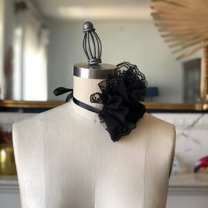 Artistic neck ruff/ Black lace ruffle/ Ruffled wrist band, ruffled bracelet, Zero waste