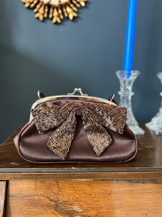 Vintage brown satin purse with the bow