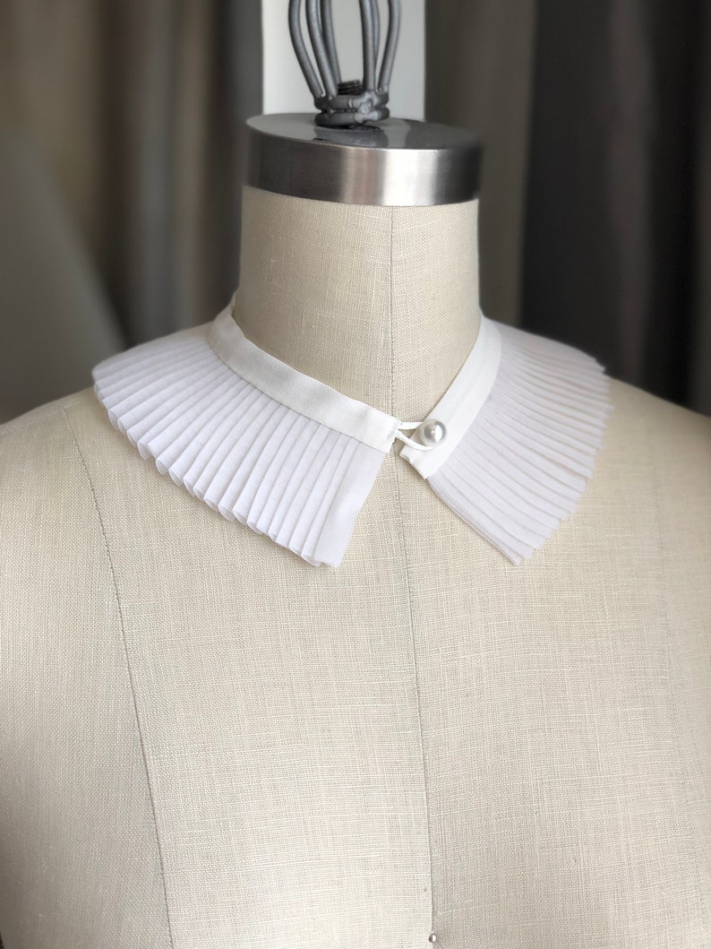Silk organza COLLAR/WHITE Detachable collar pleated collar/High collar/Shirt collar/Fashion detail/Couture collar/Neck ruffle/marinaasta image 5