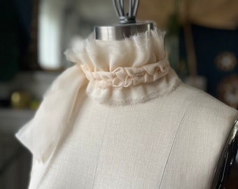 Nude Silk Detachable Ruffle Collar/ Beige/Pleated Collar/High collar/Ruffled collar/Detachable collar/Neckline/Pleats/Fashion collar