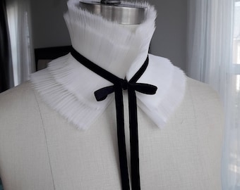 Collar gargantilla de organza de seda con volantes desmontables / Cuello alto / Cuello desmontable / Blanco y negro / Collar victoriano / Gargantilla