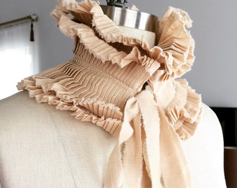 Beige Neck ruff/Hand made collar/Pleated Collar/Detachable Ruffle Collar/Ruffle/Ruffle collar/ Ruffled Fashion/Bohemian collar/ rusteam