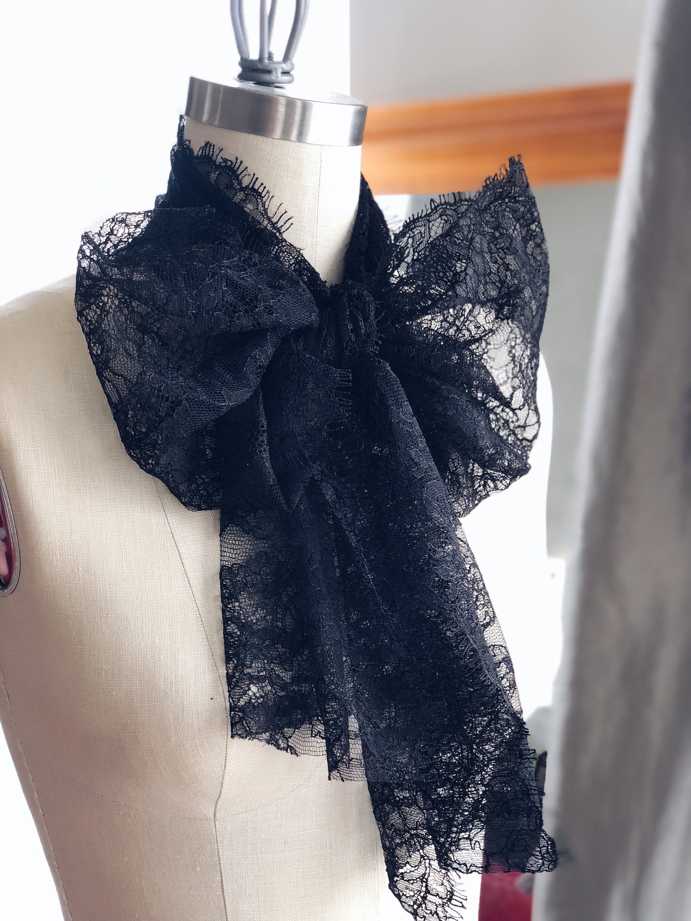 Black Lace Scarf /Head scarf/ Hair scarf/French fashion/Bow Etsy