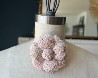 Pink flower Tweed  CAMELLIA BROOCH High End  Camellia  Brooch/Camellia Brooch/Luxury gift/Couture Camellia brooch/Bridal couture/