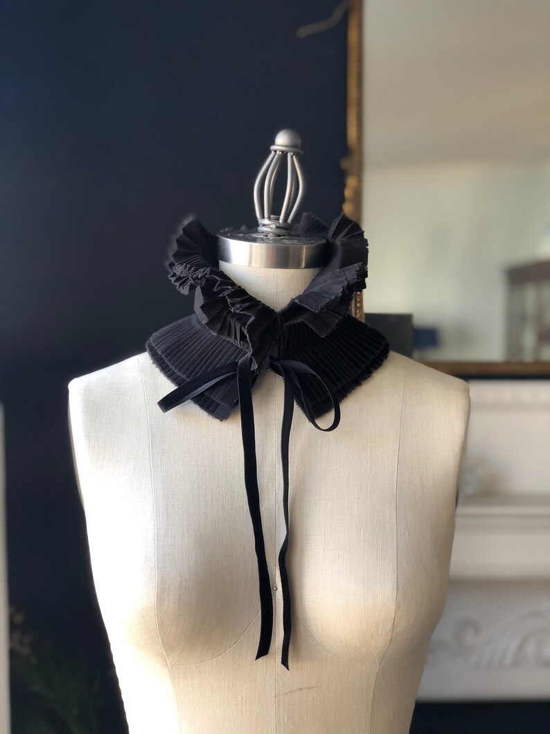 High Collar/Ruffle Detachable Collar/White collar /Black and White/French collar/White shirt/White wedding/White accessories image 9