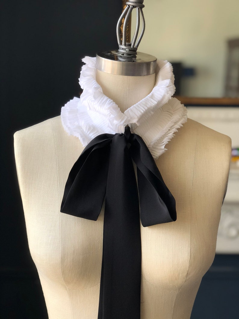 Ruffled Collar with Silk Ties/Multi use/Black collar/Pleated Collar/Ruffle waist/Couture collar/Ruffled choker/Plisse collier/フリル襟 image 4