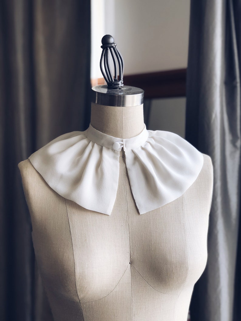 Detachable SILK COLLAR/RuffCollar/Silk Collar/High collar/Neck cover/Detachable collar/Black and White/Neck piece/WHITE Silk collar image 6