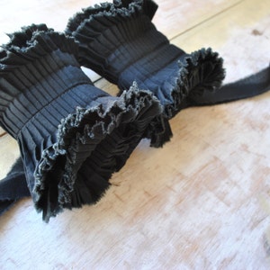 BLACK RUFFLE CUFFS /Detachable cuffs/Black cuffs/Pleated cuffs/Textile bracelet/Contemporary accessories/Fashion trend/Victorian cuffs/ image 1