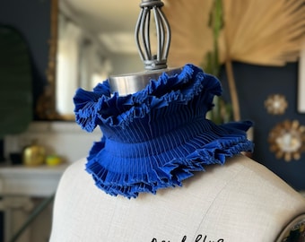 Royal blue Neck ruff/ More colors/Pleated Collar/Designer Ruffle/Ruffle/Ruffle collar/ Ruffled Fashion/Ruffled shirt/ Victorian style