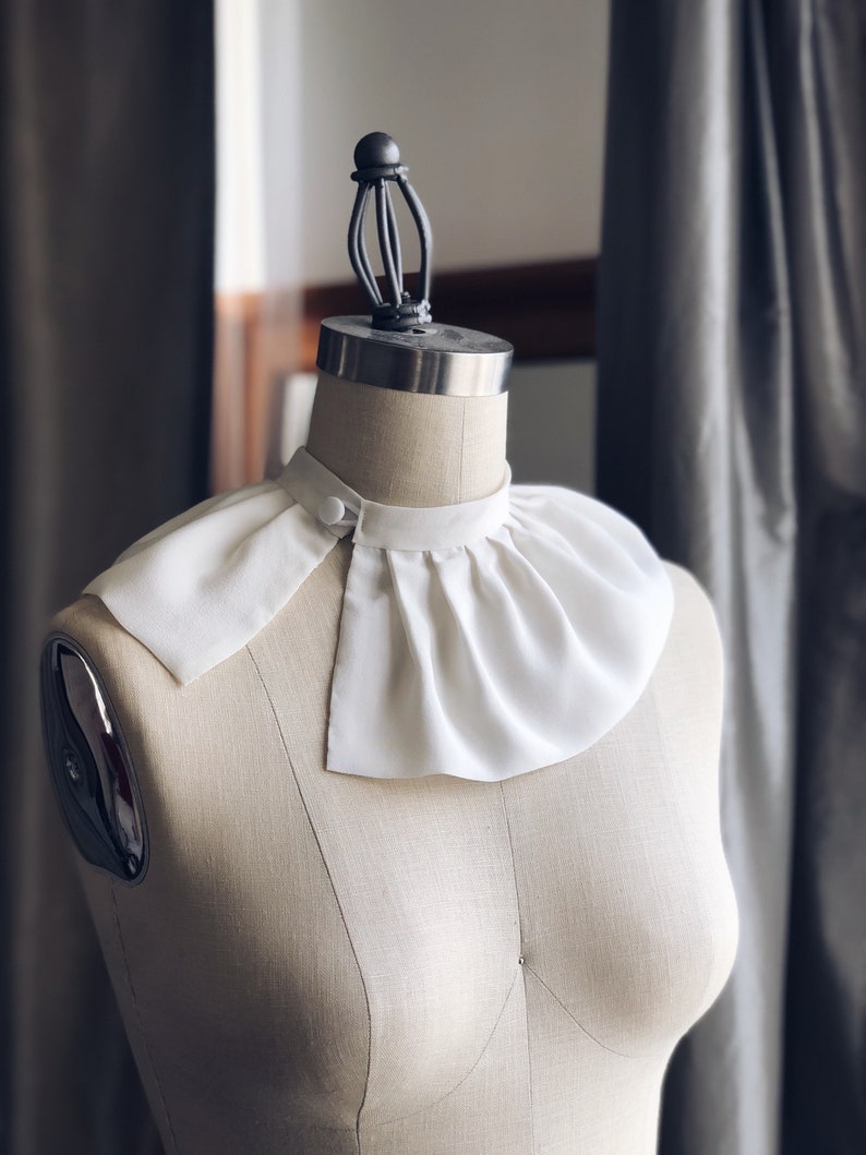 Detachable SILK COLLAR/RuffCollar/Silk Collar/High collar/Neck cover/Detachable collar/Black and White/Neck piece/WHITE Silk collar image 9