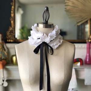 WHITE Detachable COLLAR/Hand Pleated Collar/VICTORIAN collar/Black and White/Neck piece/French collar/Ascot collar image 5
