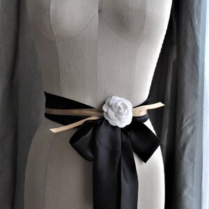 Black Silk Charmeuse Unique neck tie/Silk satin Bow/Black bow tie/Silk satin scarf/Silk narrow scarf/Bow waist/Bow belt/Pussy bow tie image 5