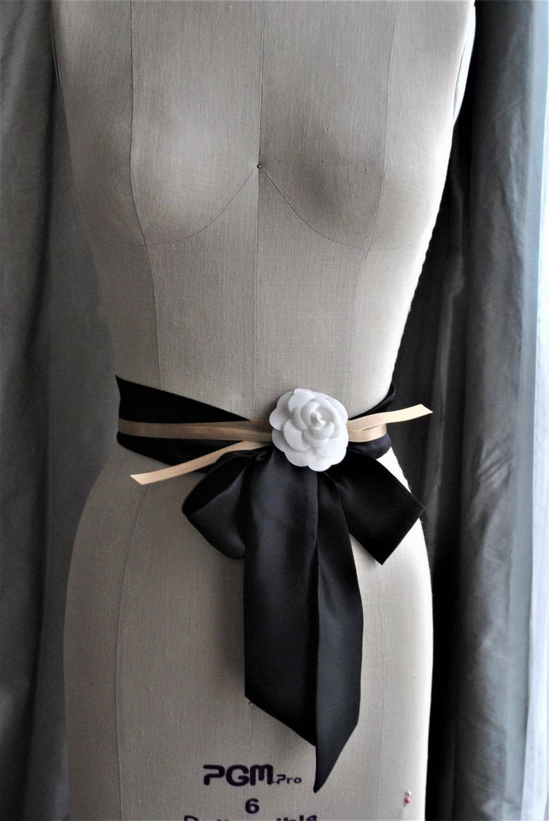 Black Silk Charmeuse Unique neck tie/Silk satin Bow/Black bow tie/Silk satin scarf/Silk narrow scarf/Bow waist/Bow belt/Pussy bow tie image 5
