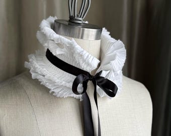Cuello blanco con gorguera/Cuello plisado a mano/Gargantilla victoriana/Gorguera