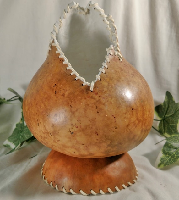 Striking Cross and Flowers Gourd Knitting Yarn Bowl