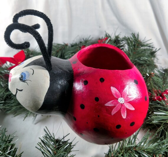 Adorable Ladybug Vase Planter Made From A Gourd Great Gift Etsy