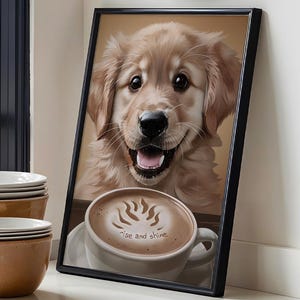 Niedliche Hundekunst | Digitaler Download Hund Wand Kunst Druck Hunde Geschenk Welpe Poster Süßer Hund Kunstdruck Kaffee für Hunde Druck Lustige Küche Wandkunst