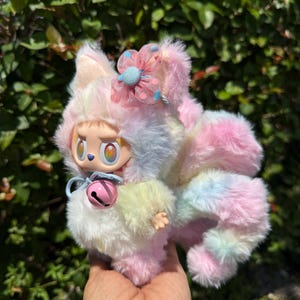Rainbow Cotton Candy Custom Cute Fluffy Handmade Nine-tailed Fox Lafufu Labubu