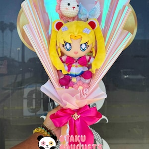 Bunny Girl super Crochet Flower Plushie Anime Bouquet Presente fofo para esposa, namorada, amiga, irmã, mãe