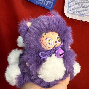 Custom Purple Cute Fluffy Handmade Nine-tailed Fox Moon Crecent Bedazzled Labubu