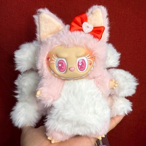 Custom Pink Cute Fluffy Handmade Nine-tailed Fox Bedazzled Labubu