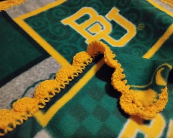 Doll Blanket Handmade - Action Figure Dolls Fleece Blanket with crochet edge - 19" X 23" - Baylor Bears