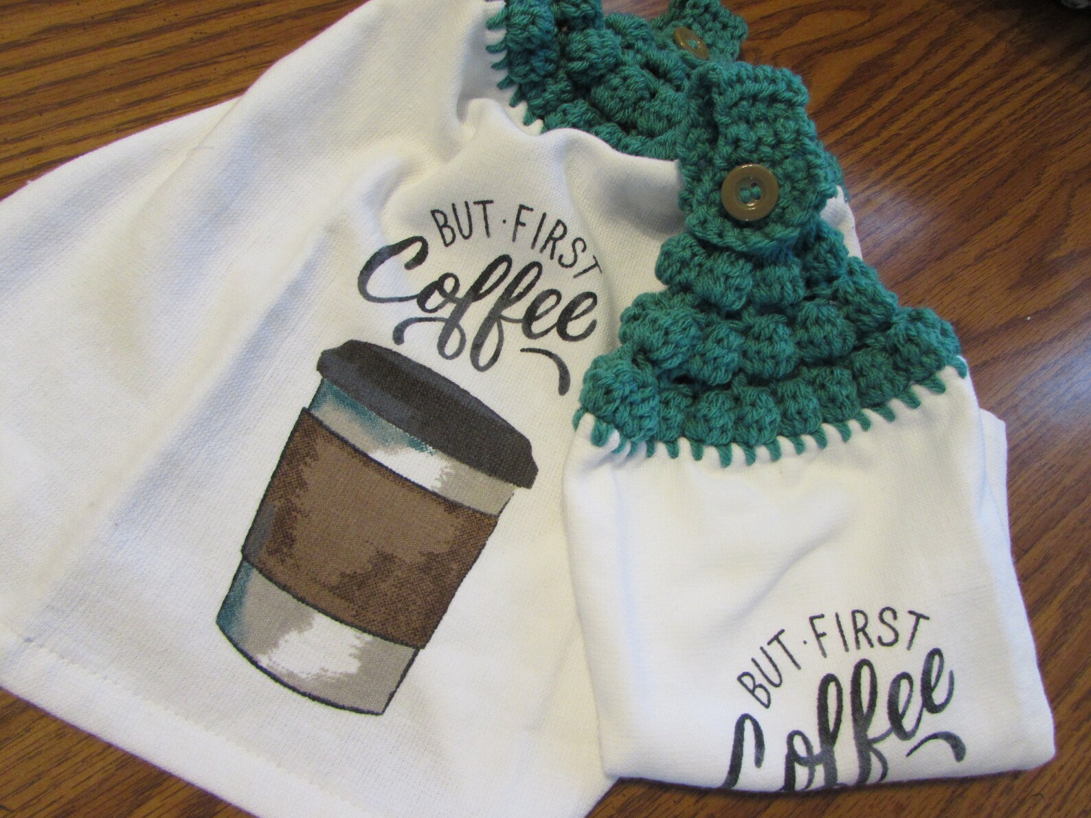 Hanging Kitchen Dish Towels With Crochet Tops Towel Set Etsy