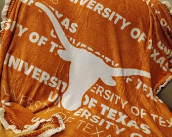 Texas UT College Fleece Throw Blanket with Super Ruffle Crochet  University of Texas  Compact Travel Size