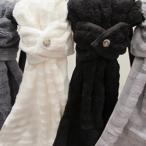 Ribbed Hanging Hand Towel Black, White, Gray, Solid Bath Towel or Kitchen Towel 16&quot;x28&quot;