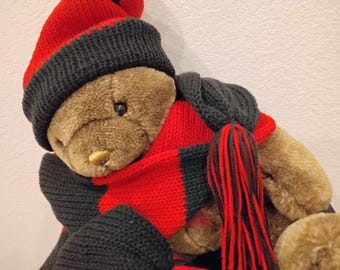 Scarf and Hat Set - Two Layer - Reversible Beanie - Red & Black - Team Colors - Winter Knit - Small, Medium