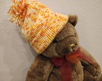 Warm Winter Hat - Two Layer - Beanie or Slouch Hat - Yellow, Orange - Knit - Youth, Women, Men - Large
